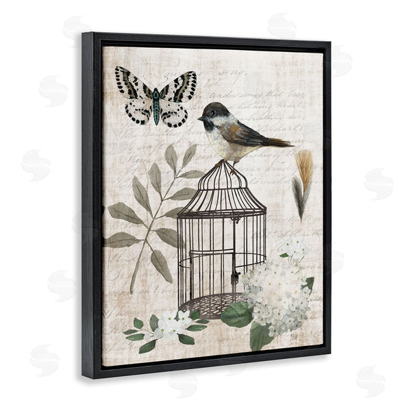 Stupell Industries Nan | Botanical Bird Cage Vintage Words Butterfly Motif Wall Art