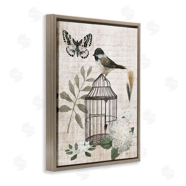 Stupell Industries Nan | Botanical Bird Cage Vintage Words Butterfly Motif Wall Art