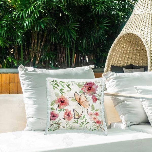 Stupell Industries Nan | Butterflies Over Wild Cottage Flowers Printed Throw Pillow