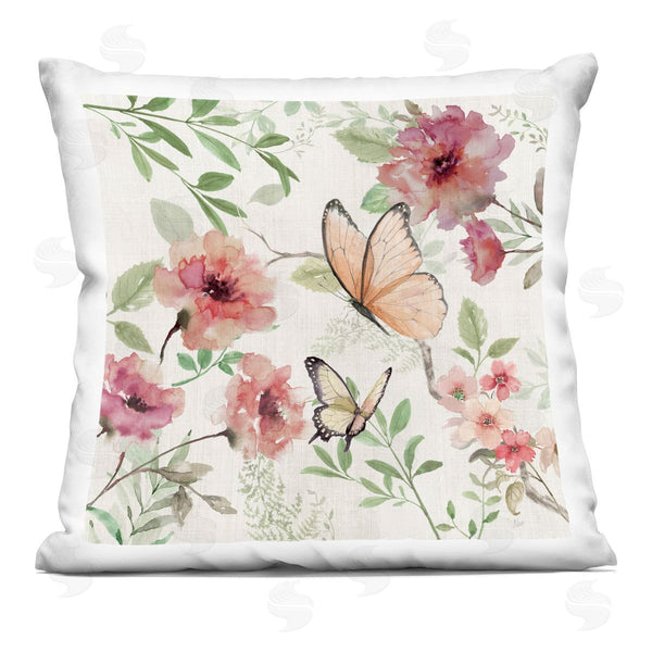 stupell industries Nan | Butterflies over Wild Cottage Flowers Printed Throw Pillow