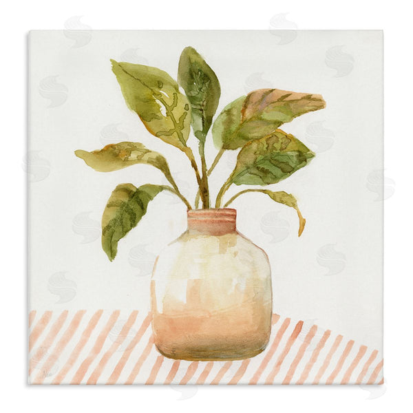 stupell industries Nan | Calathea Plant Jar Abstract Furniture Striped Tablecloth Wall Art