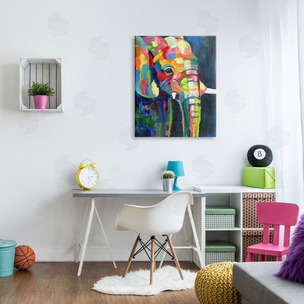 Stupell Industries Nan | Contemporary Elephant Painting Abstract Patchwork Rainbow Wall Art