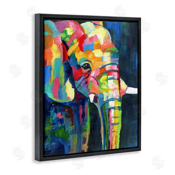 Stupell Industries Nan | Contemporary Elephant Painting Abstract Patchwork Rainbow Wall Art