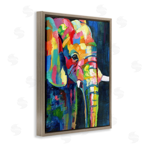 Stupell Industries Nan | Contemporary Elephant Painting Abstract Patchwork Rainbow Wall Art