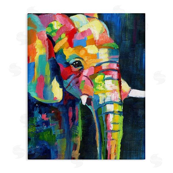 stupell industries Nan | Contemporary Elephant Painting Abstract Patchwork Rainbow Wall Art