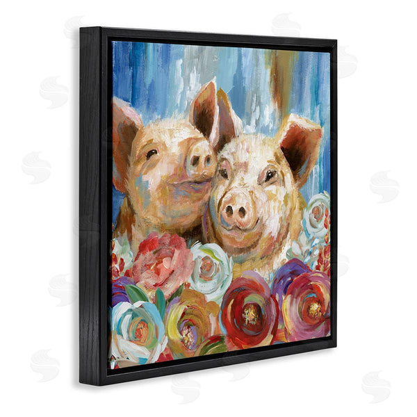 Stupell Industries Nan | Contemporary Farm Pig Couple Soft Petal Florals Wall Art