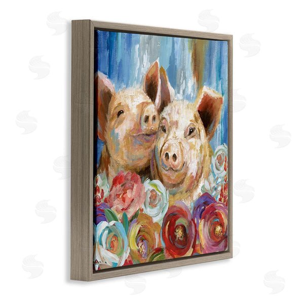 Stupell Industries Nan | Contemporary Farm Pig Couple Soft Petal Florals Wall Art