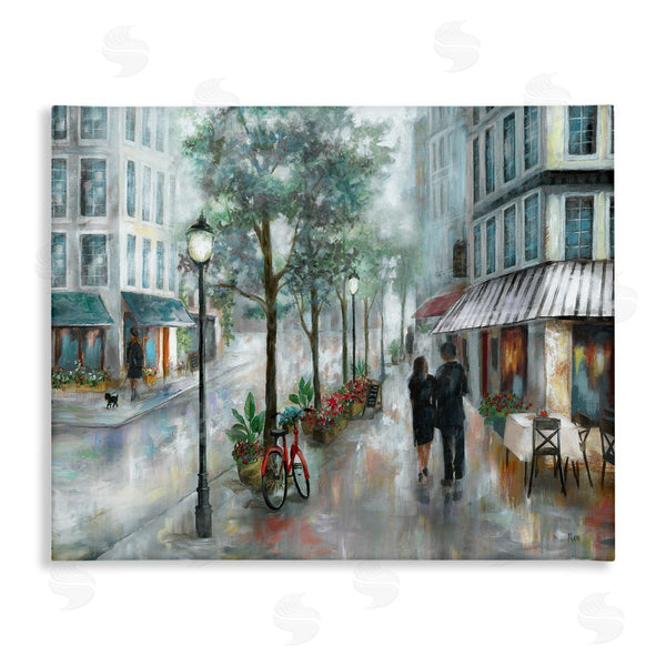 stupell industries Nan | Couple Walking Through Traditional Rainy City Architecture Wall Art