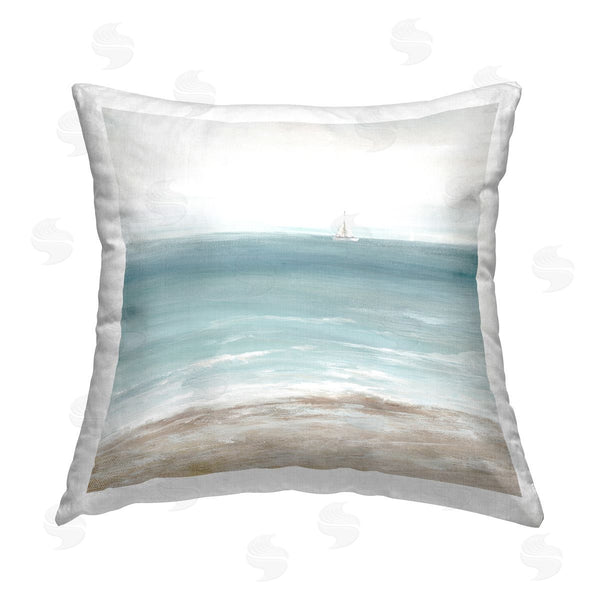 stupell industries Nan | Distant White Sailboat Printed Throw Pillow