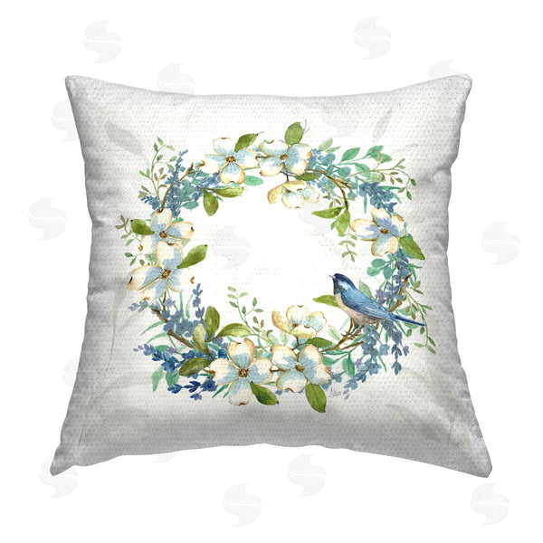 Stupell Industries Nan | Dogwood Wreath & Bluebirds Printed Throw Pillow