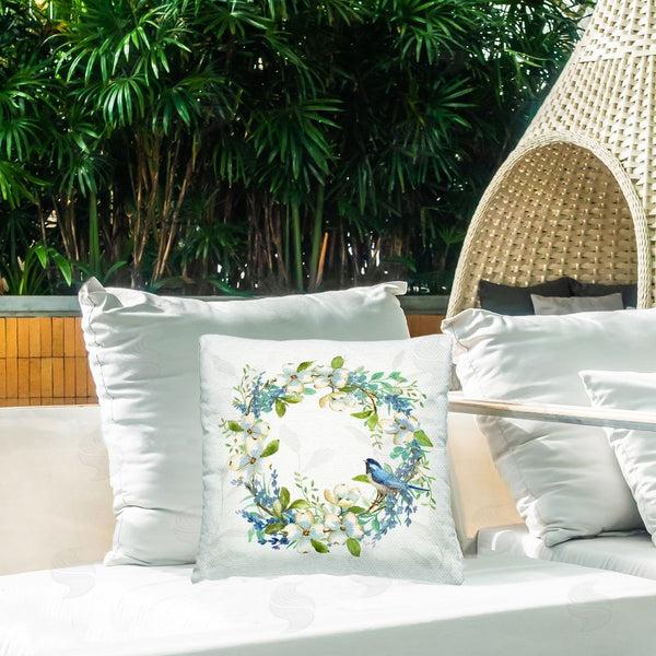 Stupell Industries Nan | Dogwood Wreath & Bluebirds Printed Throw Pillow