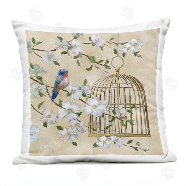 Stupell Industries Nan | Evening Song Birdcage Over Beige Printed Throw Pillow