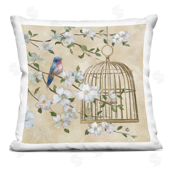 stupell industries Nan | Evening Song Birdcage Over Beige Printed Throw Pillow