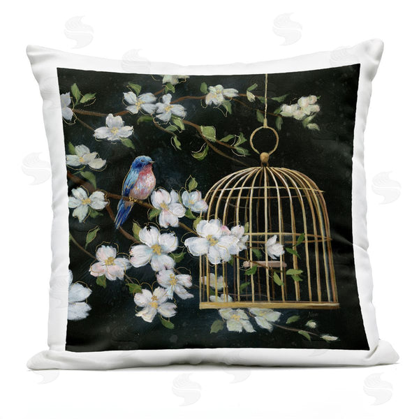Stupell Industries Nan | Evening Song Birdcage Over Black Printed Throw Pillow