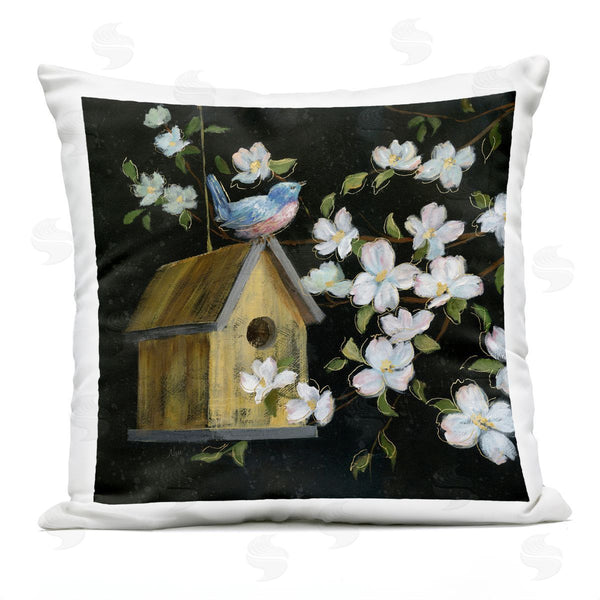 Stupell Industries Nan | Evening Song Birdhouse Over Black Printed Throw Pillow