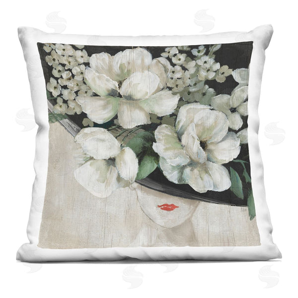 stupell industries Nan | Floral Blooms Woman Fashion Hat Printed Throw Pillow