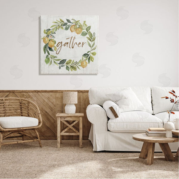 Stupell Industries Nan | Gather Circular Lemon Wreath Weathered Botanical Leaves Wall Art