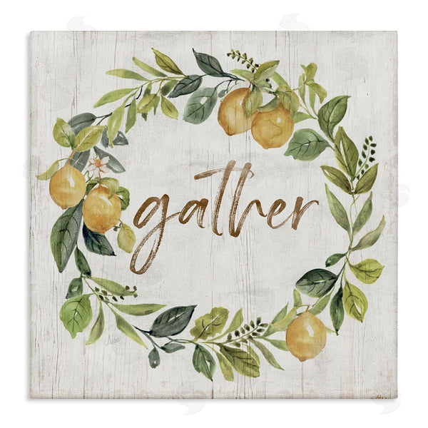 stupell industries Nan | Gather Circular Lemon Wreath Weathered Botanical Leaves Wall Art