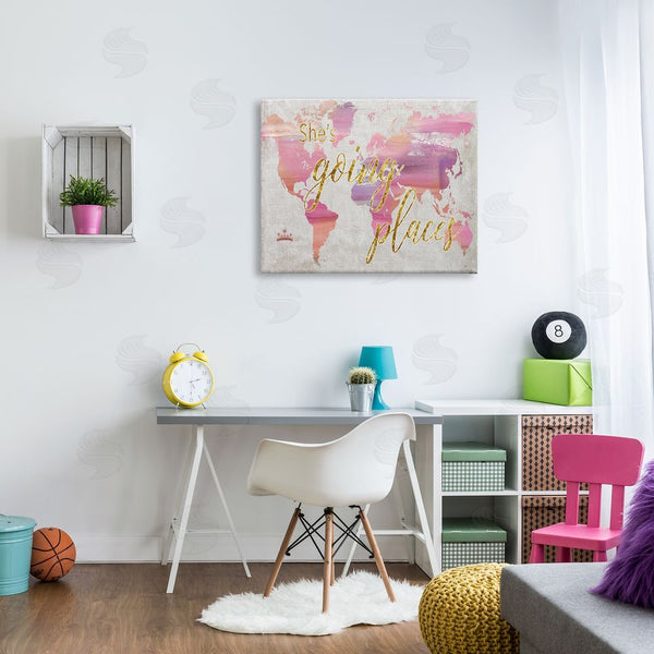 Stupell Industries Nan | Glam Pink Ombre Map She's Going Places Phrase Wall Art
