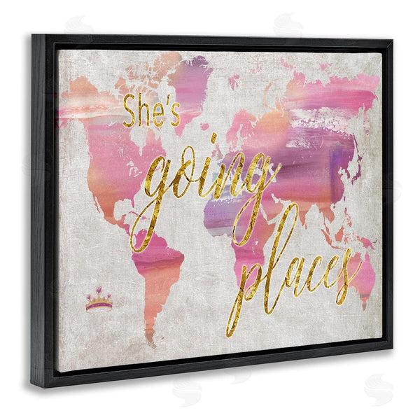 Stupell Industries Nan | Glam Pink Ombre Map She's Going Places Phrase Wall Art