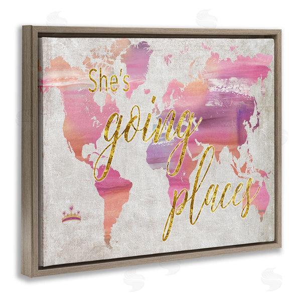 Stupell Industries Nan | Glam Pink Ombre Map She's Going Places Phrase Wall Art