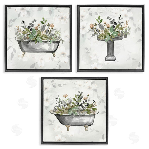 Stupell Industries Nan | Grey Bathroom Florals Wall Art