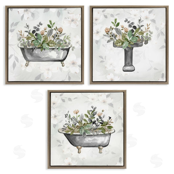 Stupell Industries Nan | Grey Bathroom Florals Wall Art
