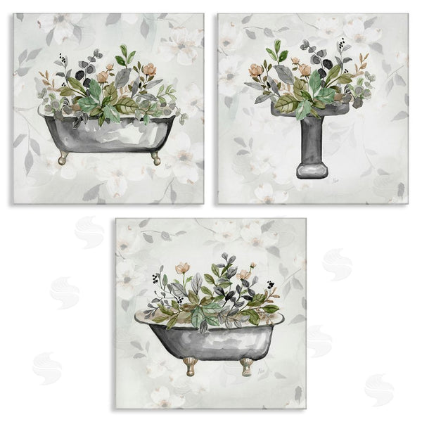 stupell industries Nan | Grey Bathroom Florals Wall Art