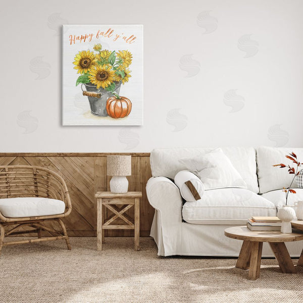 Stupell Industries Nan | Happy Fall Y'all Greeting Sunflower Tin Bucket Pumpkin Wall Art