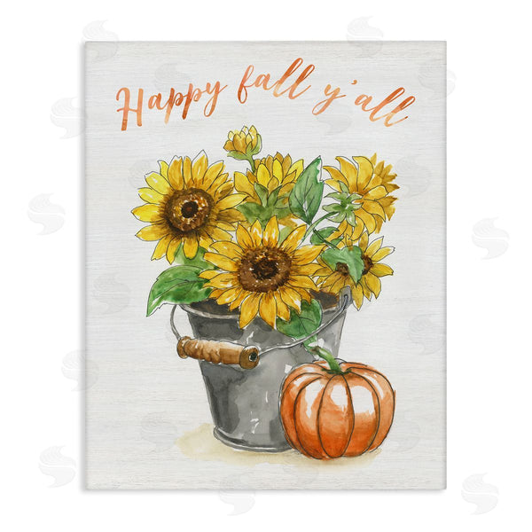 stupell industries Nan | Happy Fall Y'all Greeting Sunflower Tin Bucket Pumpkin Wall Art
