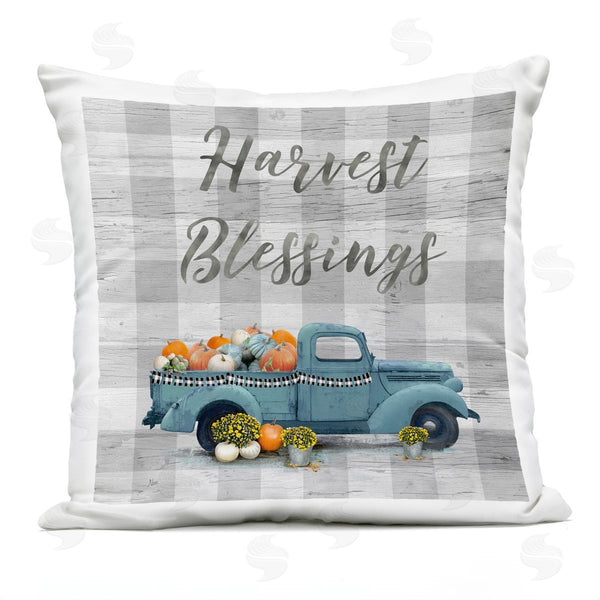 Stupell Industries Nan | Harvest Blessings Gray Plaid Pumpkins Truck Printed Throw Pillow
