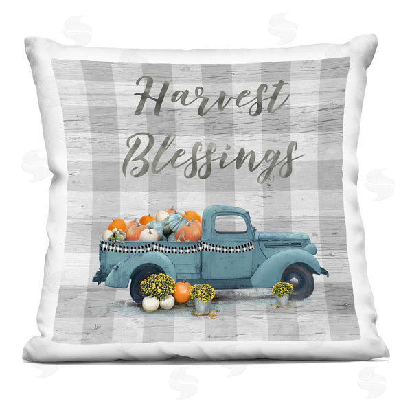 stupell industries Nan | Harvest Blessings Gray Plaid Pumpkins Truck Printed Throw Pillow
