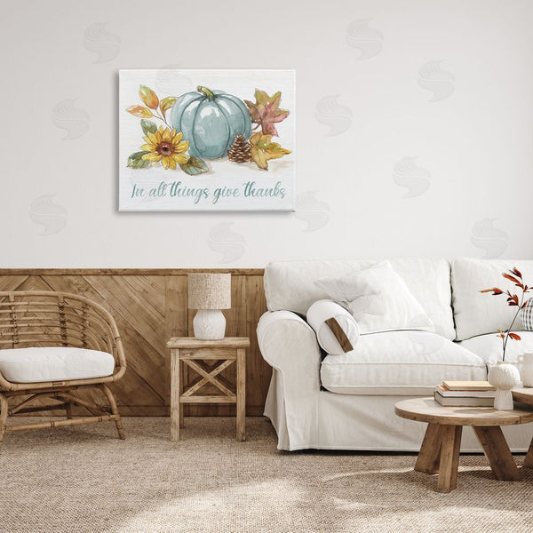 Stupell Industries Nan | In All Things Give Thanks Sentiment Blue Pumpkin Wall Art