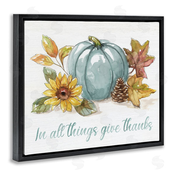 Stupell Industries Nan | In All Things Give Thanks Sentiment Blue Pumpkin Wall Art