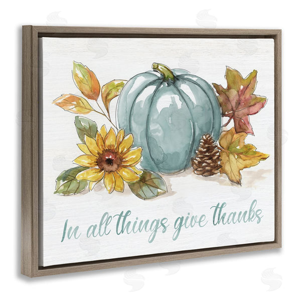 Stupell Industries Nan | In All Things Give Thanks Sentiment Blue Pumpkin Wall Art