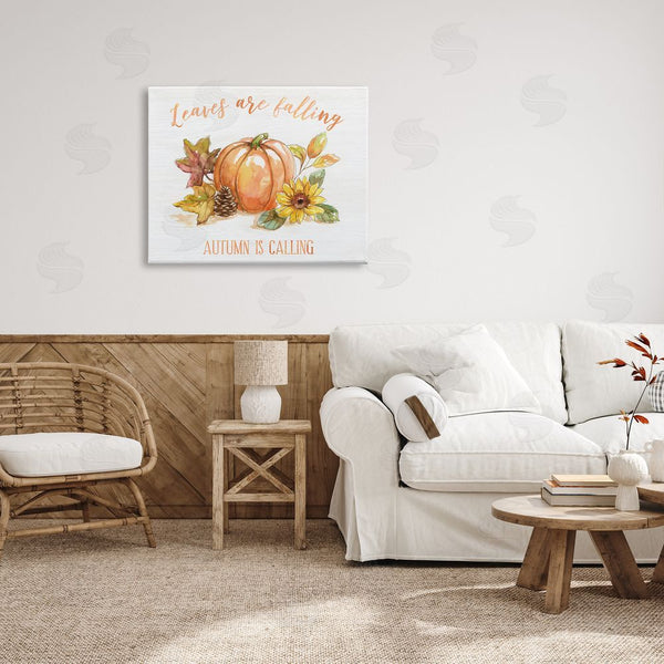 Stupell Industries Nan | Leaves Falling Autumn Calling Sentiment Pumpkin Pinecone Sunflower Wall Art