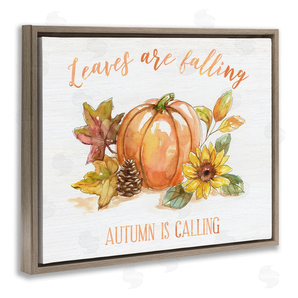 Stupell Industries Nan | Leaves Falling Autumn Calling Sentiment Pumpkin Pinecone Sunflower Wall Art
