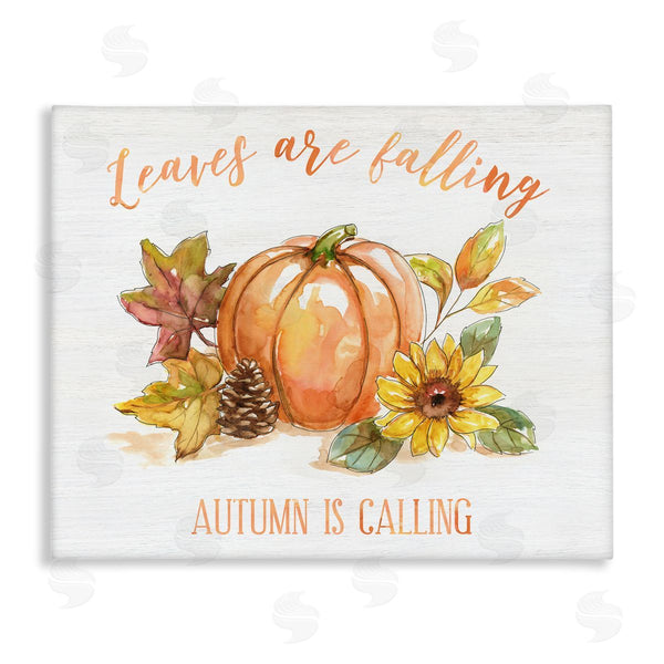 stupell industries Nan | Leaves Falling Autumn Calling Sentiment Pumpkin Pinecone Sunflower Wall Art