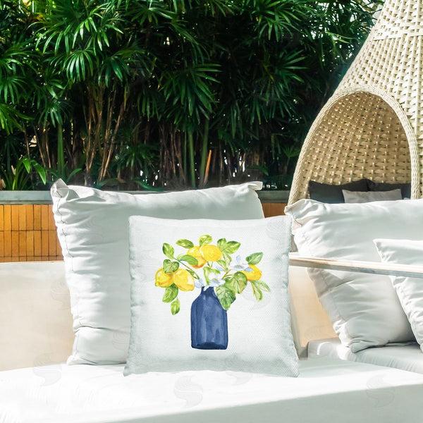 Stupell Industries Nan | Lemon Branches In Blue Printed Throw Pillow