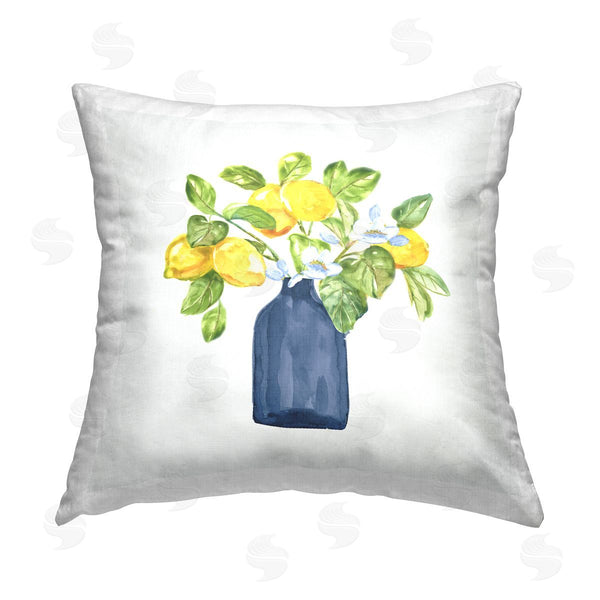 stupell industries Nan | Lemon Branches in Blue Printed Throw Pillow