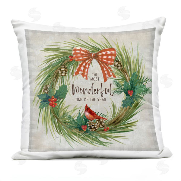 Stupell Industries Nan | Most Wonderful Time Wreath Printed Throw Pillow