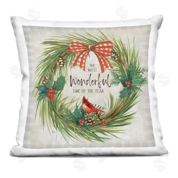 stupell industries Nan | Most Wonderful Time Wreath Printed Throw Pillow