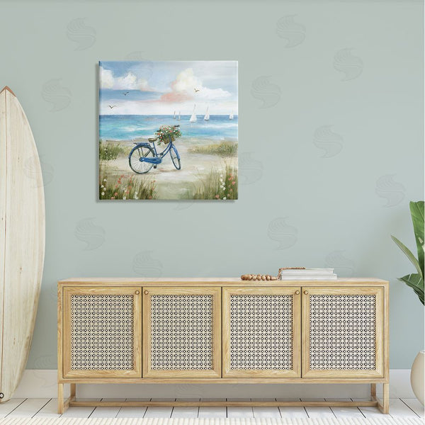 Stupell Industries Nan | Peaceful Bicycle Flower Basket Scenic Ocean Sailboats Wall Art