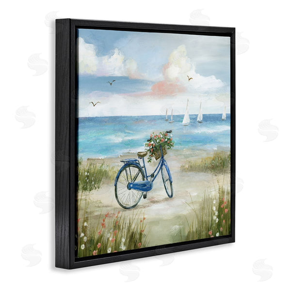 Stupell Industries Nan | Peaceful Bicycle Flower Basket Scenic Ocean Sailboats Wall Art