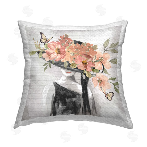 Stupell Industries Nan | Pink Floral Hat Printed Throw Pillow