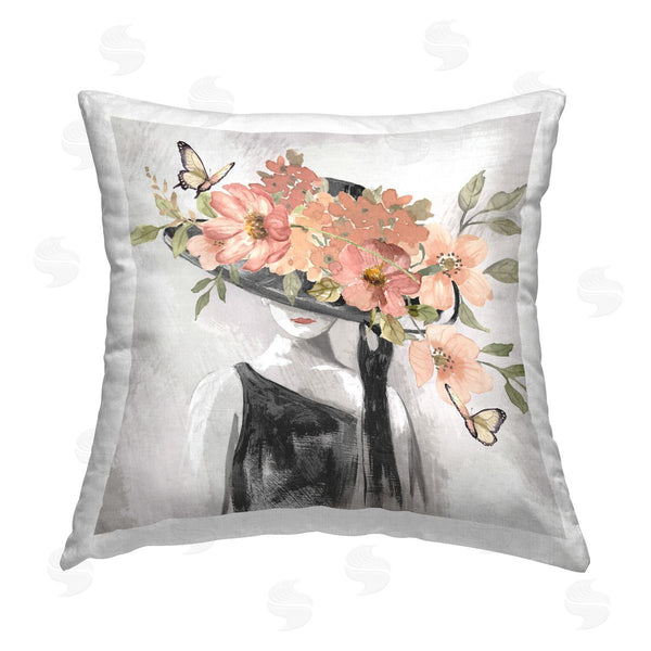 stupell industries Nan | Pink Floral Hat Printed Throw Pillow