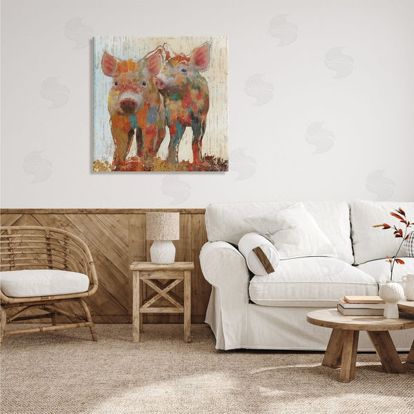 Stupell Industries Nan | Rustic Farm Pigs Abstract Contemporary Patchwork Pattern Wall Art
