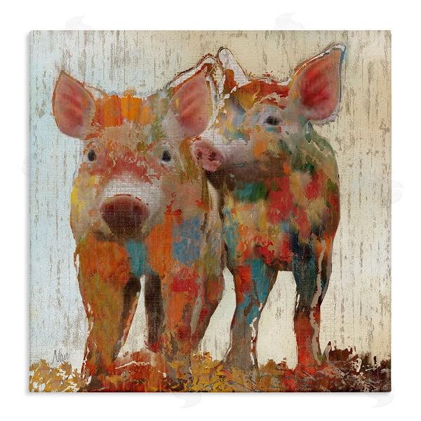 stupell industries Nan | Rustic Farm Pigs Abstract Contemporary Patchwork Pattern Wall Art