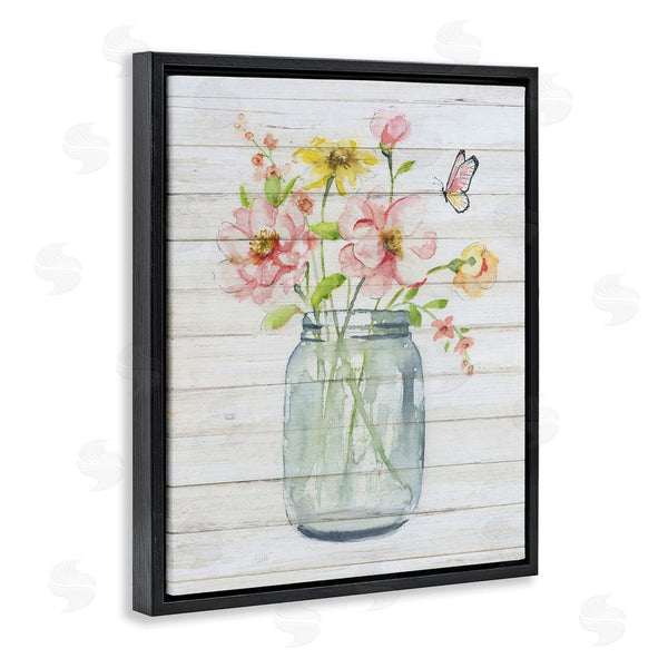 Stupell Industries Nan | Spring Wild Flower Assortment Country Mason Jar Butterfly Wall Art
