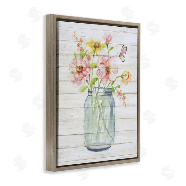 Stupell Industries Nan | Spring Wild Flower Assortment Country Mason Jar Butterfly Wall Art
